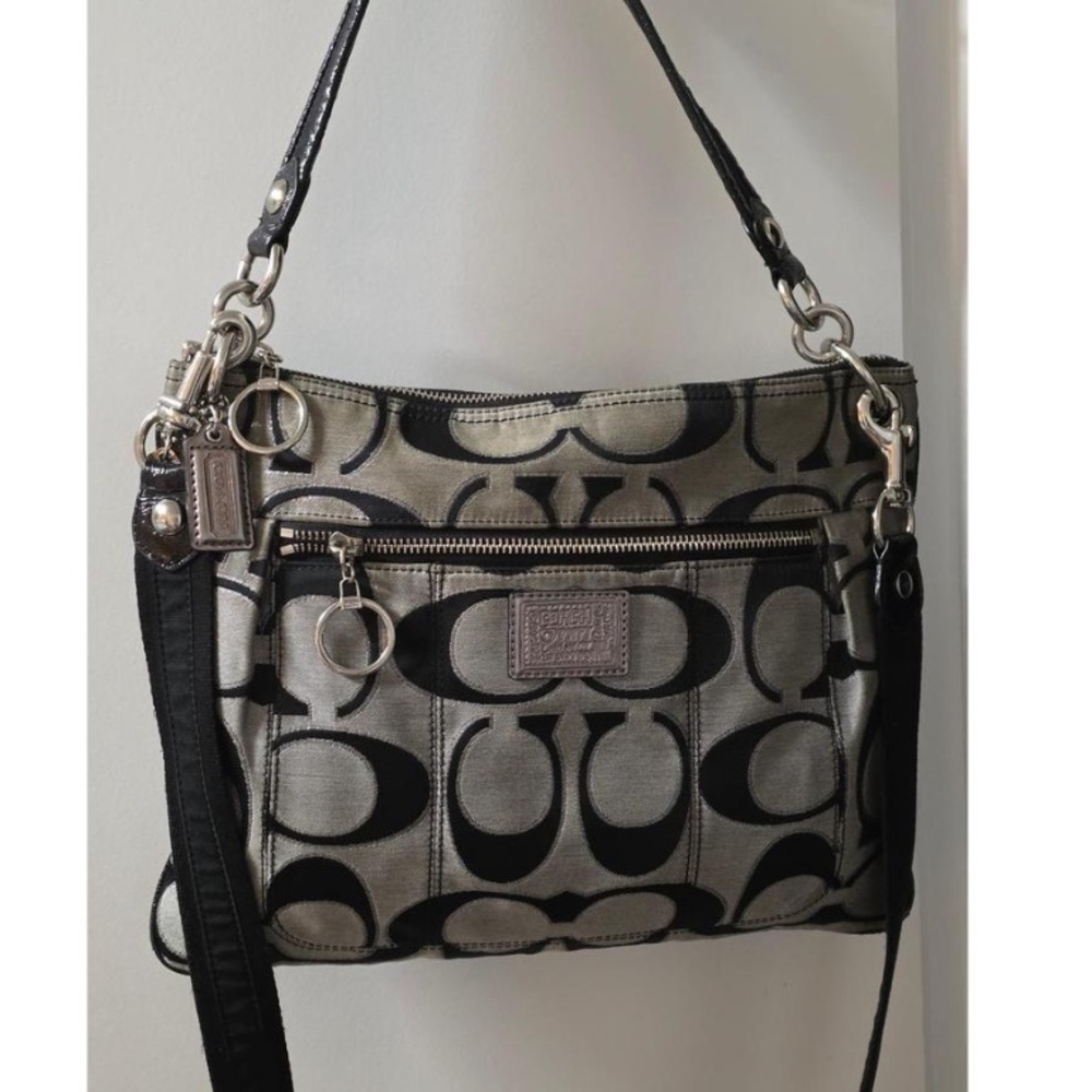 Stylish Black and Gray Coach Shoulder Bag